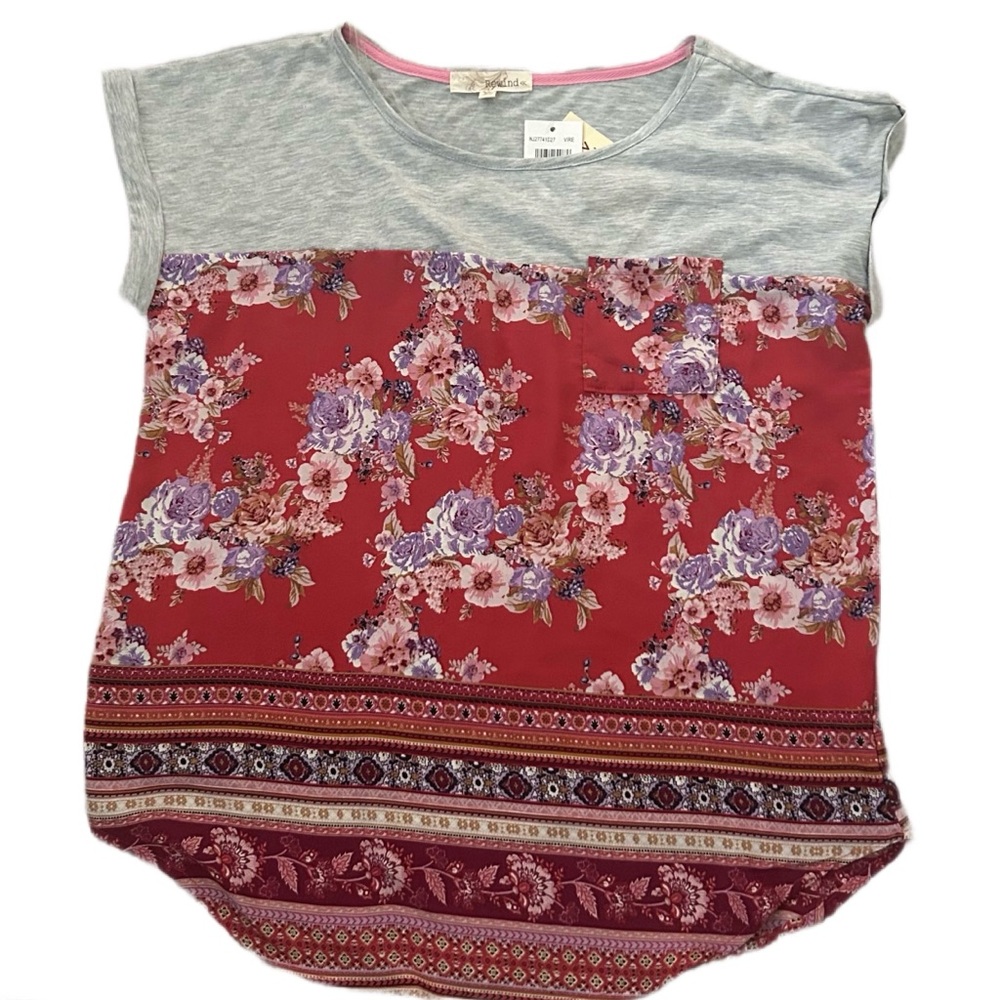 Rewind Heather Gray and Floral Design Top